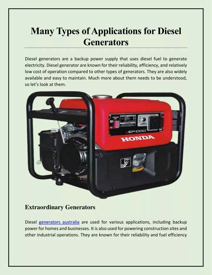 Finding the Right Types of Generators & Their Applications